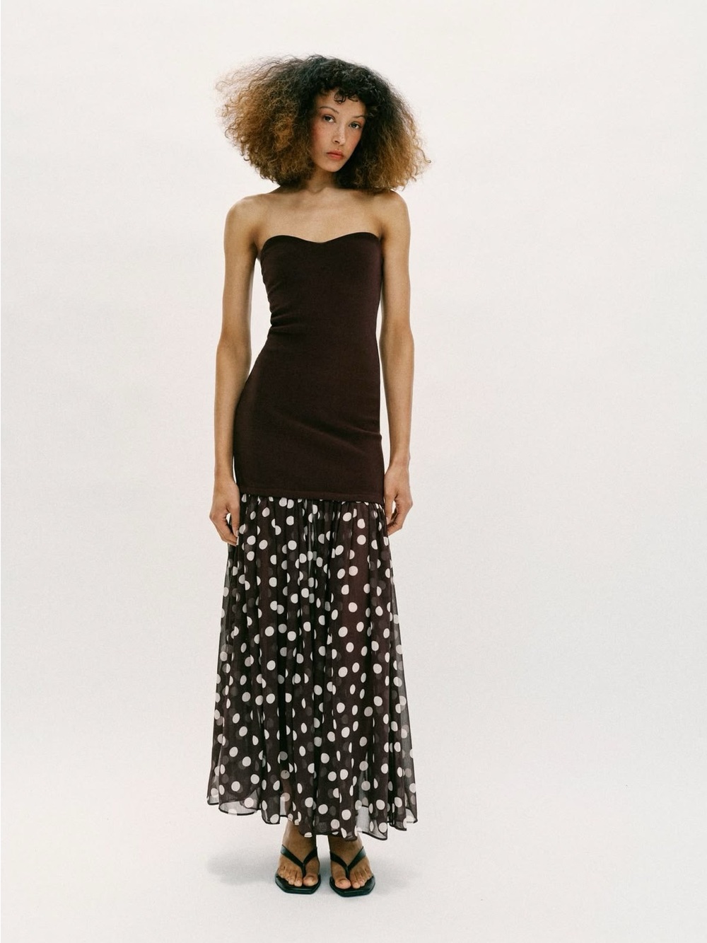 ZARA BNWT COMBINATION POLKA DOT DRESS. BROWN 1165/468/700